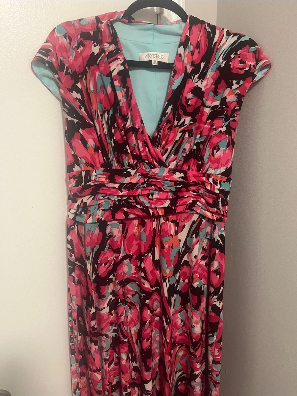 Kasper Multicolor Floral V-Neck Ruched Waist Dress